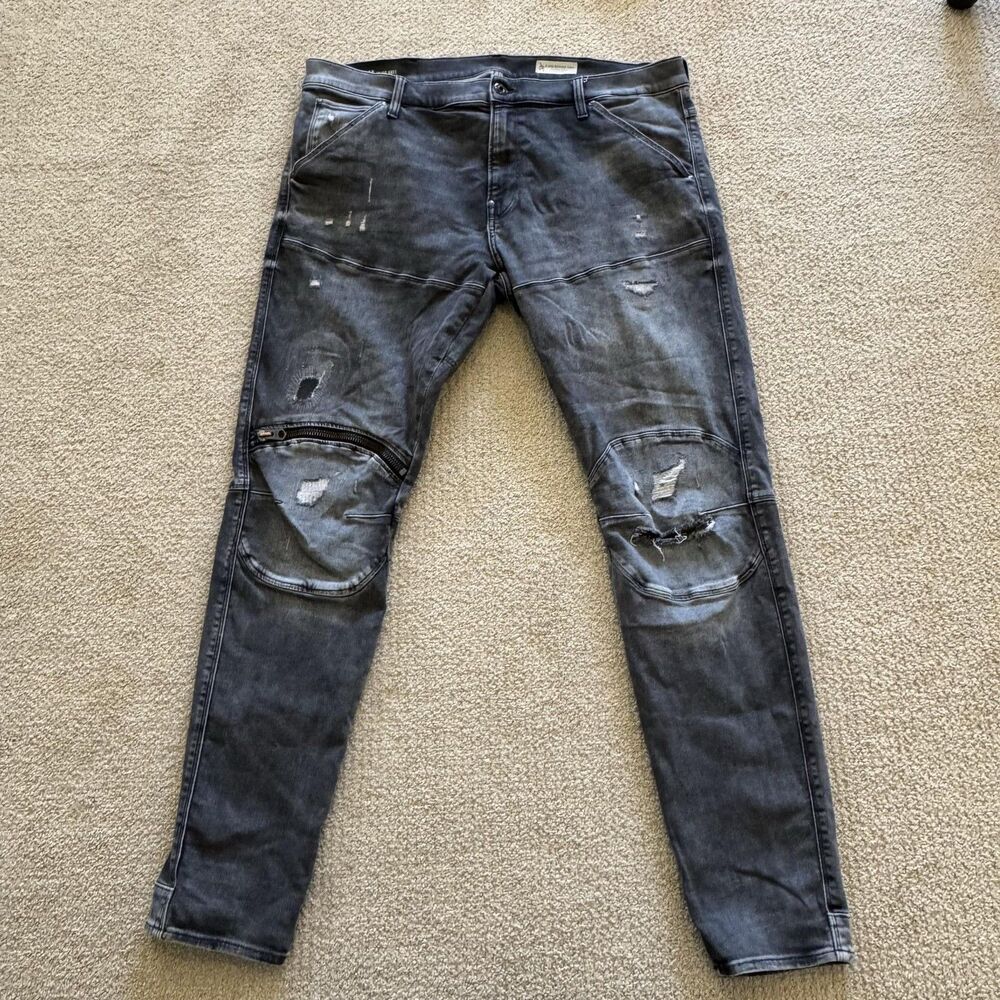 G-Star RAW 5620 Jeans Mens 32x34 Gray 3D Zip Knee Skinny Distressed Moto Denim